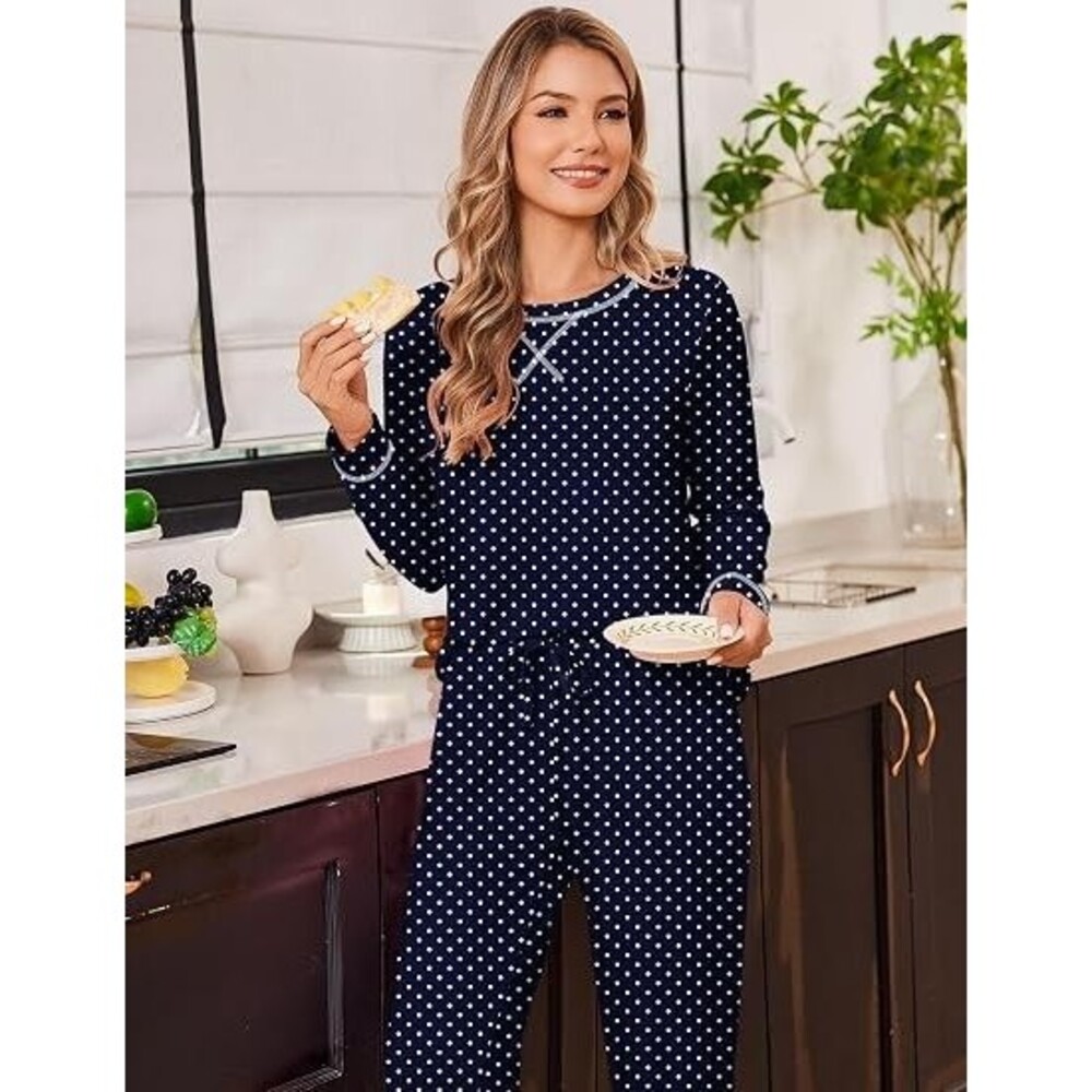 Ekouaer Women's Pajama Set Jogger Pants Long Sleeve Polka Dot Size M NWT